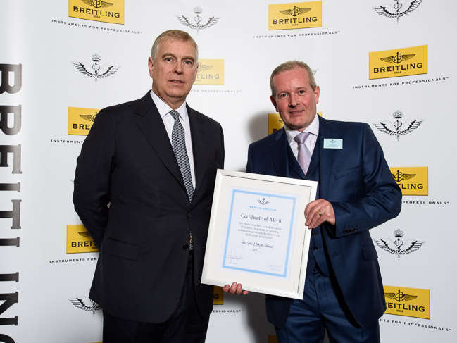 HRH Prince Andrew presenting RAeC Award to Lee Moore