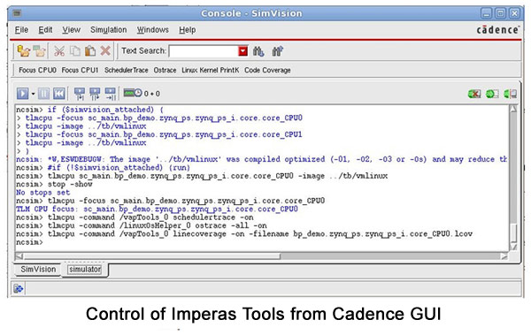 Control of Imperas tools from Cadence GUI